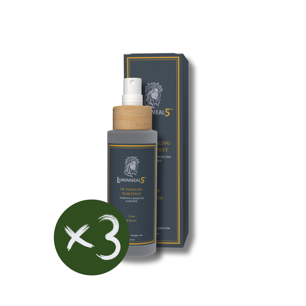 Luminneal5 detangling hair spray with packaging on a white background