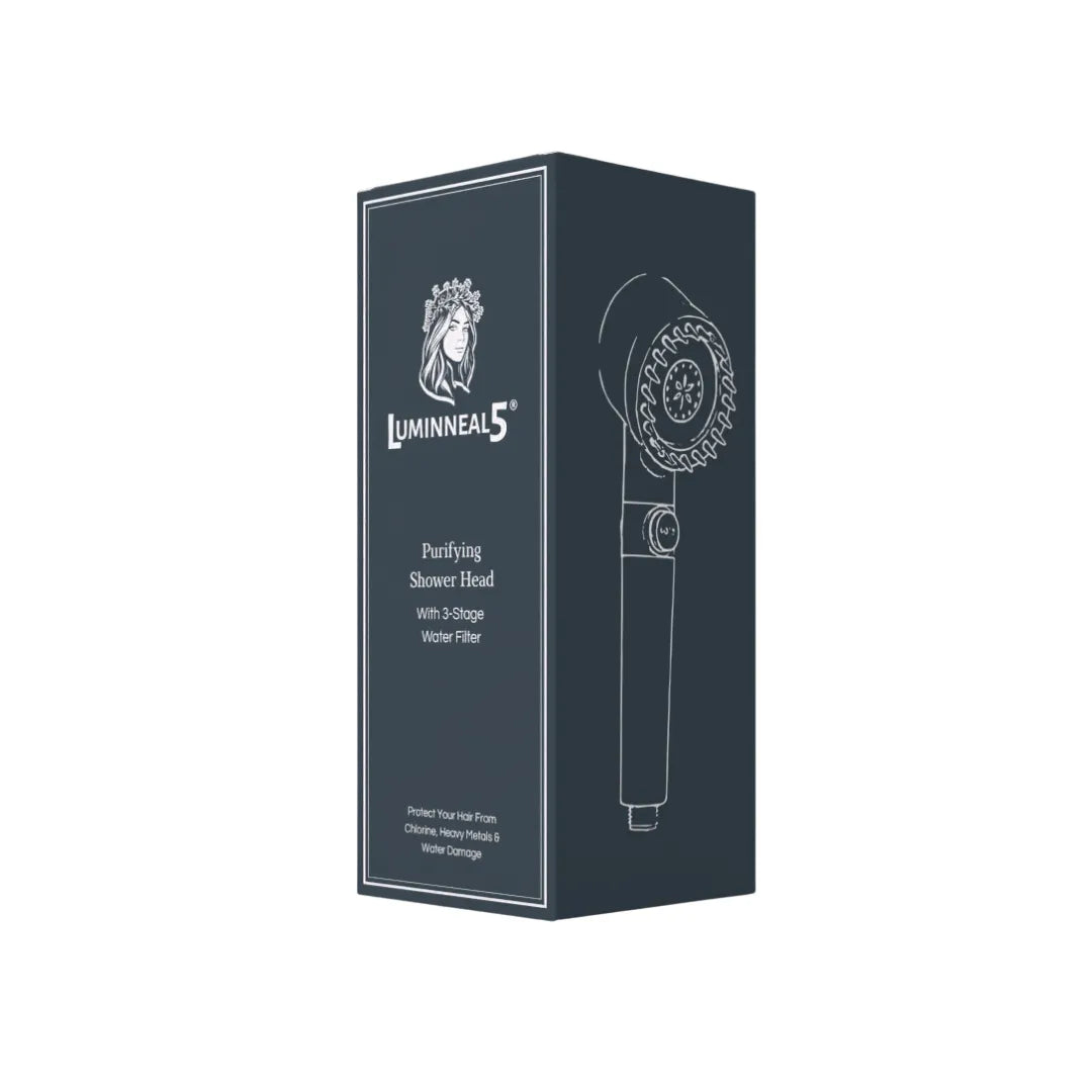 Luminneal5 shower head packaging on a white background Luminneal5 Purifying Shower Head – High Pressure + 3-Stage Hair-Safe Filter Hair-Care vpwvuf-su.myshopify.com Luminneal5 Purifying Shower Head – High Pressure + 3-Stage Hair-Safe Filter Hair-Care vpwvuf-su.myshopify.com